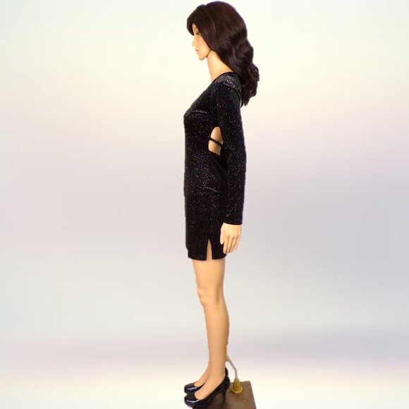 ONE & ONLY CLOTHING size S black glittery long-sleeve semi-backless party dress - Picture 8 of 13